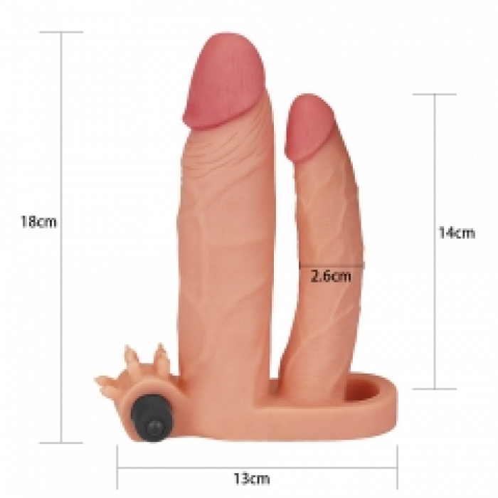 Add 2″ Pleasure X Tender Vibrating Double Penis Sleeve Flesh - Image 5