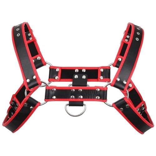 LEATHER BODY CHEST BULLDOG HARNESS BLACK/RED LEATHER - Image 3