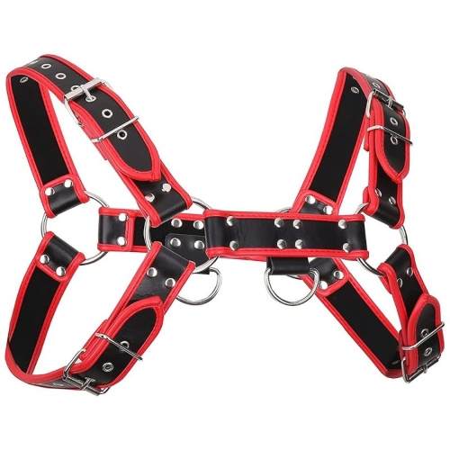 LEATHER BODY CHEST BULLDOG HARNESS BLACK/RED LEATHER - Image 4