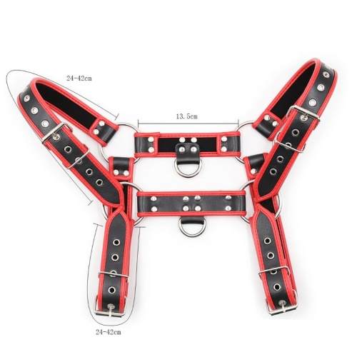 LEATHER BODY CHEST BULLDOG HARNESS BLACK/RED LEATHER - Image 6