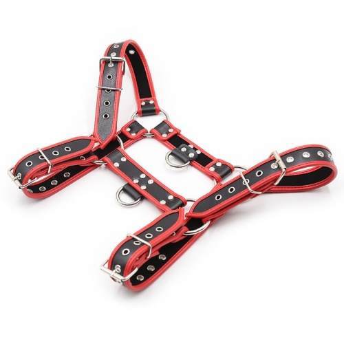 LEATHER BODY CHEST BULLDOG HARNESS BLACK/RED LEATHER - Image 5