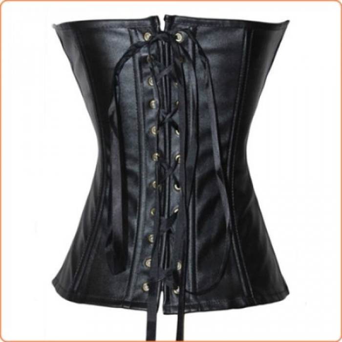 CLASSIC LEATHER GOLD ZIPPER OVERBUST TIGHTS CORSET - Image 3