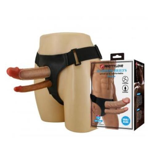 Pretty Love Keaven Harness Briefs with Hollow Double Dildo - Image 1