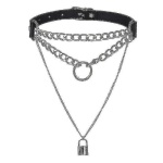 Leather choker Collar with Lock Adjustable Size