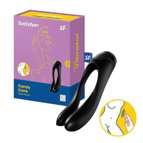 4061504004136_1 (1) SATISFYER – CANDY CANE FINGER VIBRATOR BLACK - Image 1