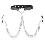 Leather Collar with Nipplle Clamp Spikes Chains