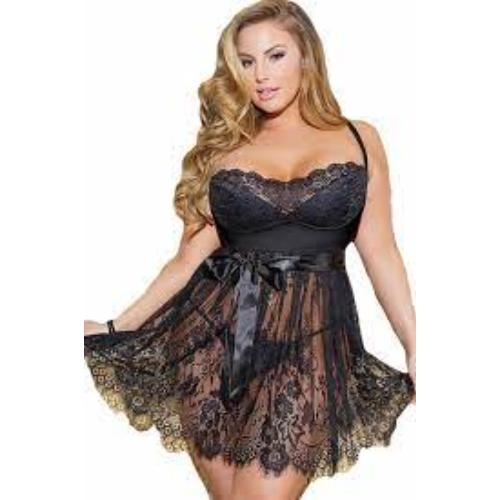 Lace Nightdress Sheer Sleepwear Plus Size - Image 2