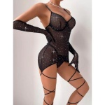 See-through Solid Rhinestone Glove Ties Three-Piece Set - Image 3